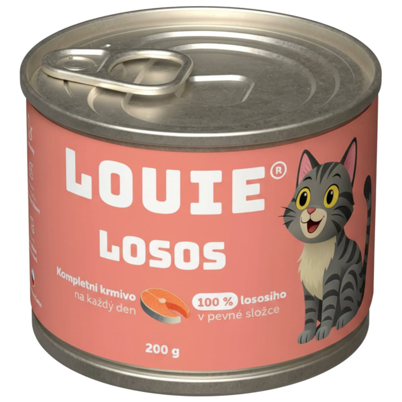Louie Kompletní krmivo 100 % losos v pevné složce s prebiotiky pro kočky