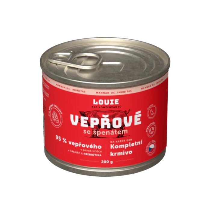 Louie konzerva pro psy vepřové, špenát, prebiotika 200 g