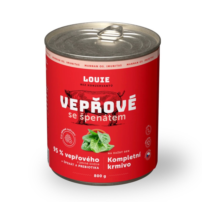 Louie konzerva pro psy vepřové, špenát, prebiotika 800 g