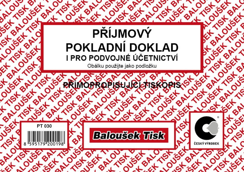 Příjmový pokladní doklad i pro podv.účet. A6 samopropisovací Baloušek