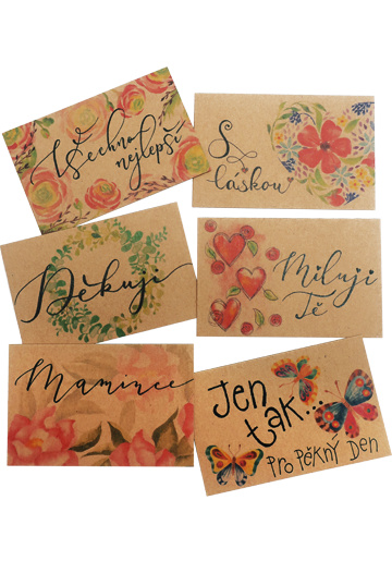 Komplimentky - děkovná kartičky, 50ks mix s textem
