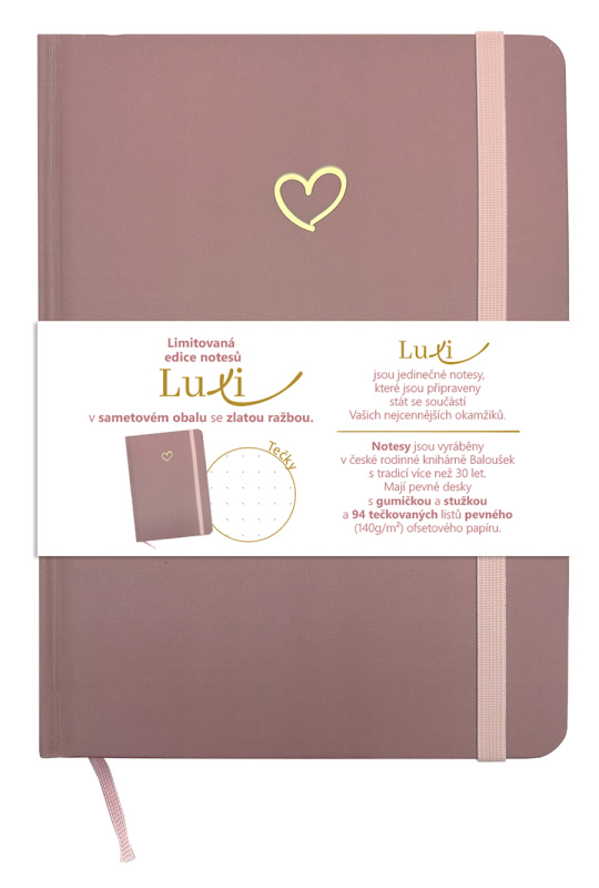 Notes Luxi tečky A5 lamino starorůžová