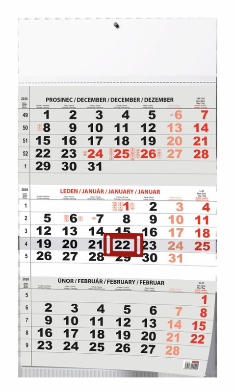 Nástěnný kalendář Standard tříměsíční 2025 - černý