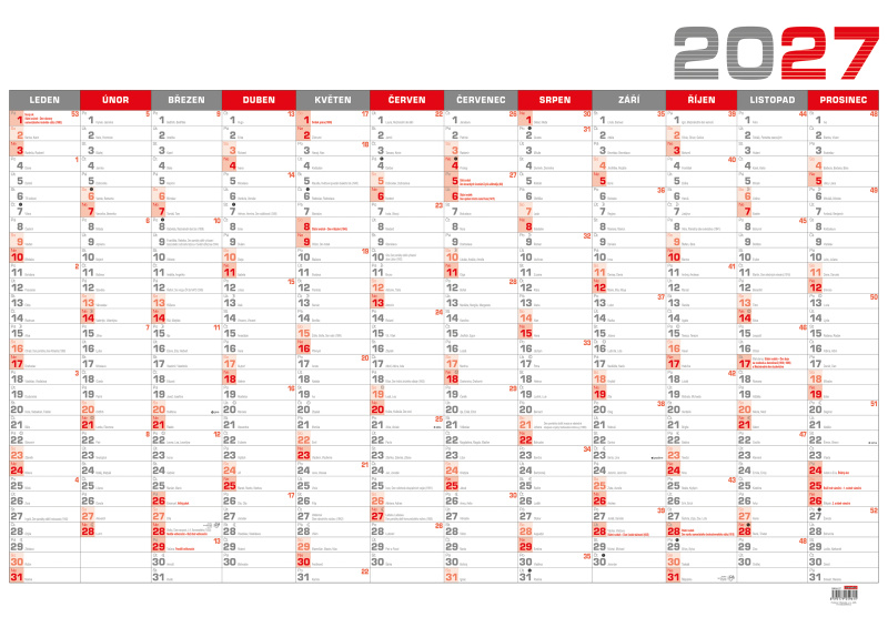 Nástěnný roční kalendář 2027 Baloušek B1 červený
