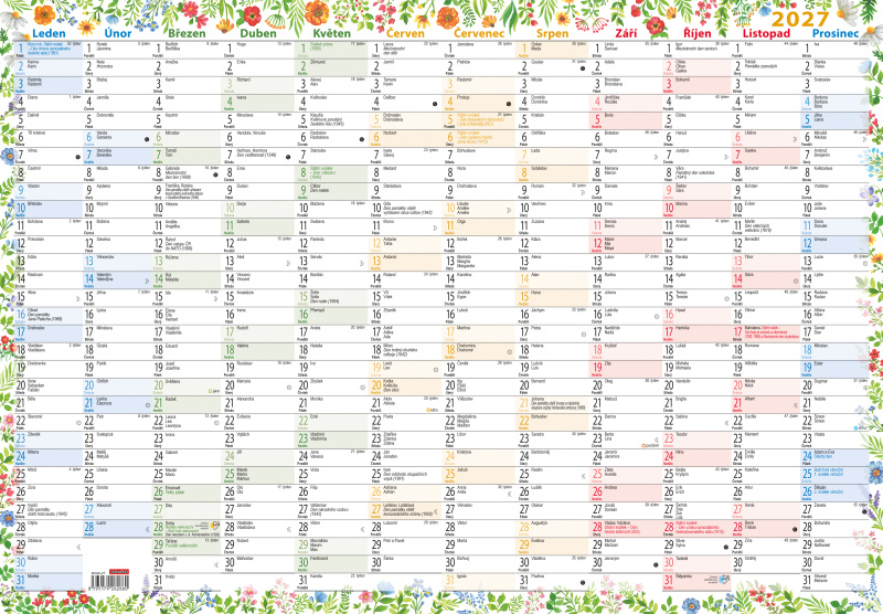 Nástěnný roční kalendář 2027 Baloušek B1 květiny