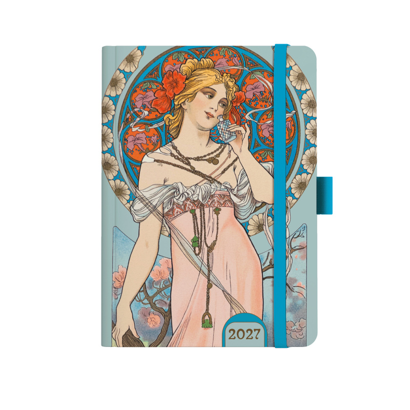 Denní diář 2027 Baloušek A5 Alfons Mucha modrý