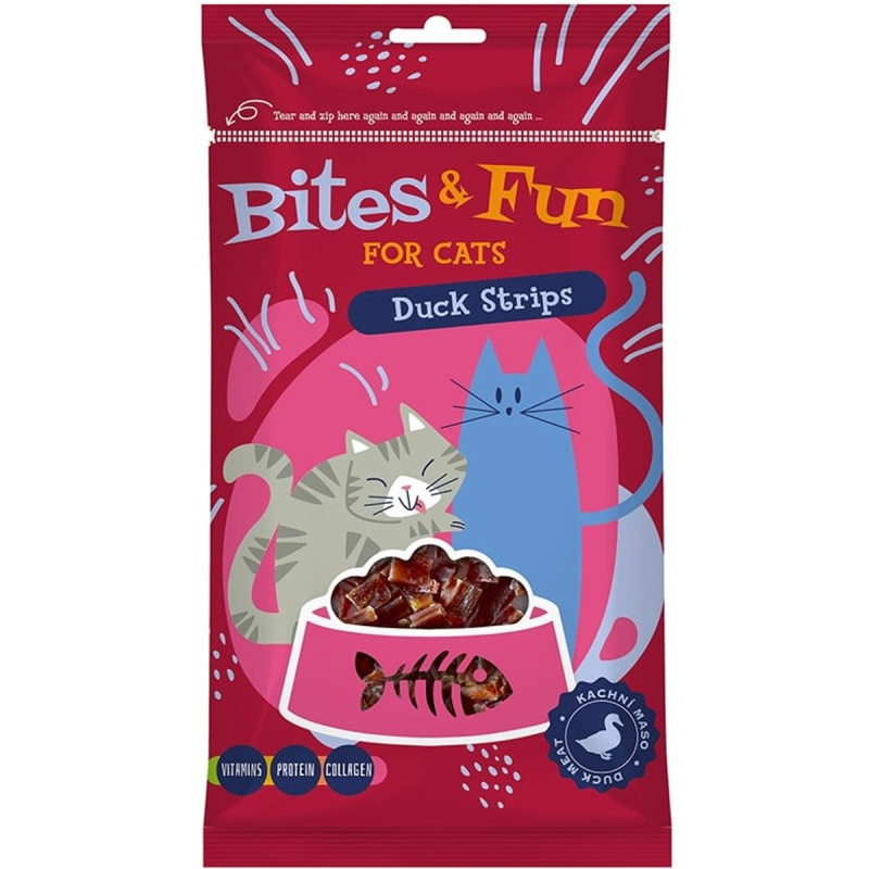 Akinu Bites & Fun kachní stripsy pamlsek pro kočky