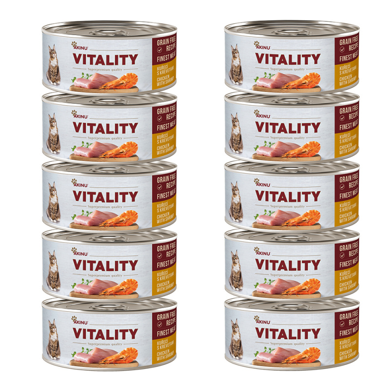 Akinu VITALITY Kuřecí & krevety konzerva pro kočky 10 x 70 g