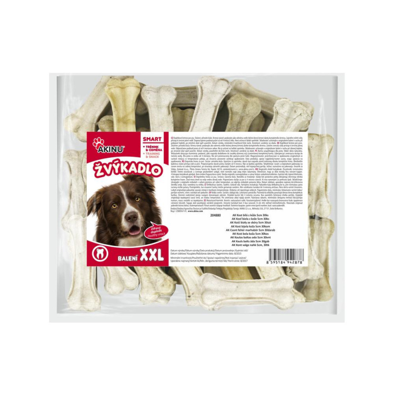 Akinu Kost z buvolí kůže pamlsek pro psy bílá 5 cm 30 ks