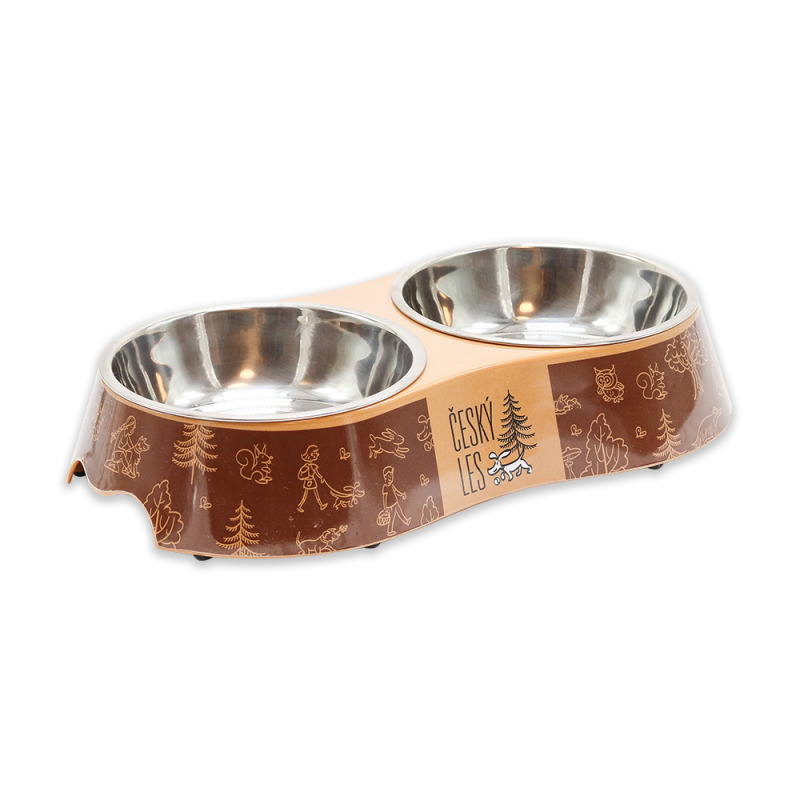 Akinu ČESKÝ LES Melaminová miska s nerez vložkou hříbková hnědá M 2 x 400 ml