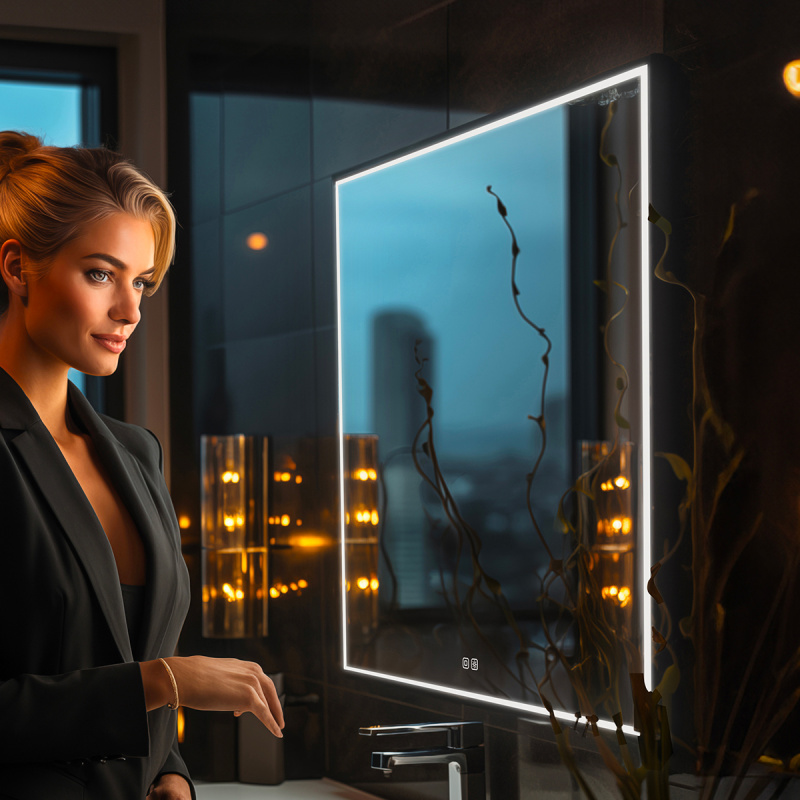 Nimco Černé LED zrcadlo 30W, 60x60 cm se dvěma dotykovými senzory