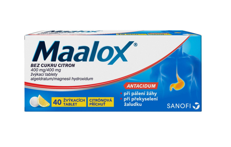 MAALOX BEZ CUKRU CITRON 400MG/400MG žvýkací tableta 40
