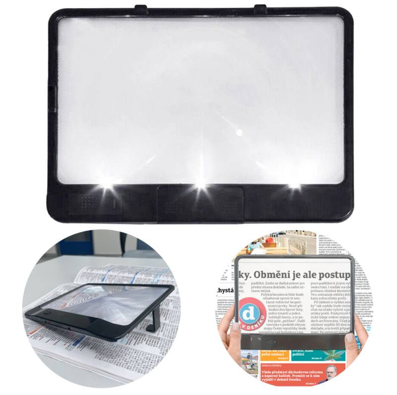 HomeLife Čtecí lupa s LED světelem PAGE BRIGHT, 18 x 14 cm, zvětšení 3x