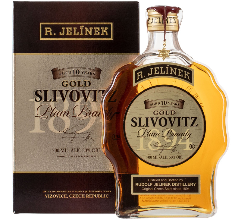 Rudolf Jelínek Koscher Slivovice Zlatá 10 letá 50% 0,7l