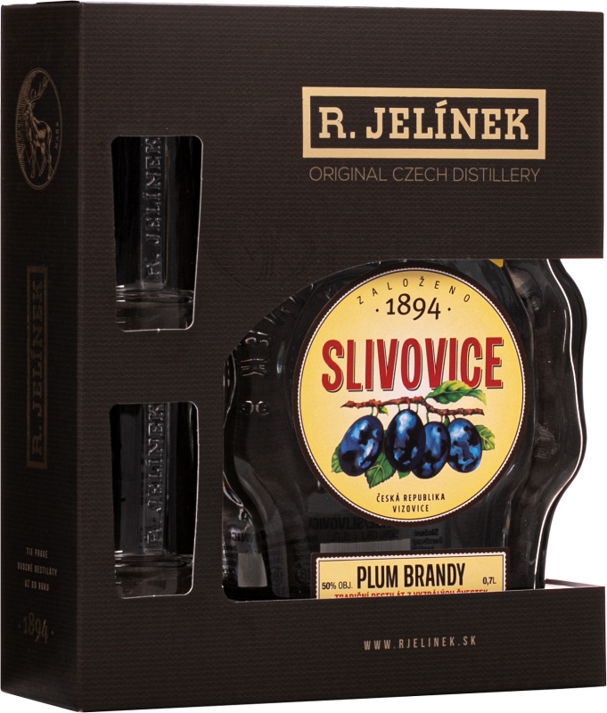 Rudolf Jelínek Slivovice + 2 sklenice 50% 0,7l (darčekové balenie 2 poháre)