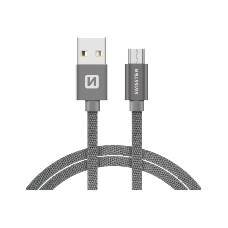 SWISSTEN TEXTILE Datový kabel, USB-A / Micro USB, 1,2 m, stříbrný
