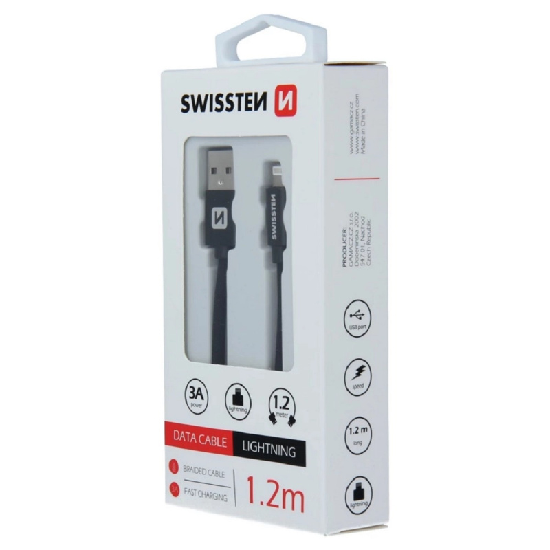 Kabel datový Swissten Textile USB / Lightning 1.2 m černý