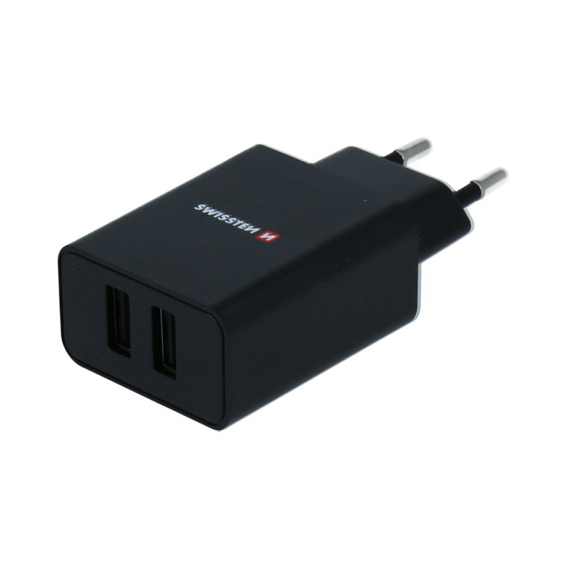 SWISSTEN SÍŤOVÝ ADAPTÉR SMART IC 2x USB 2,1A POWER Černá