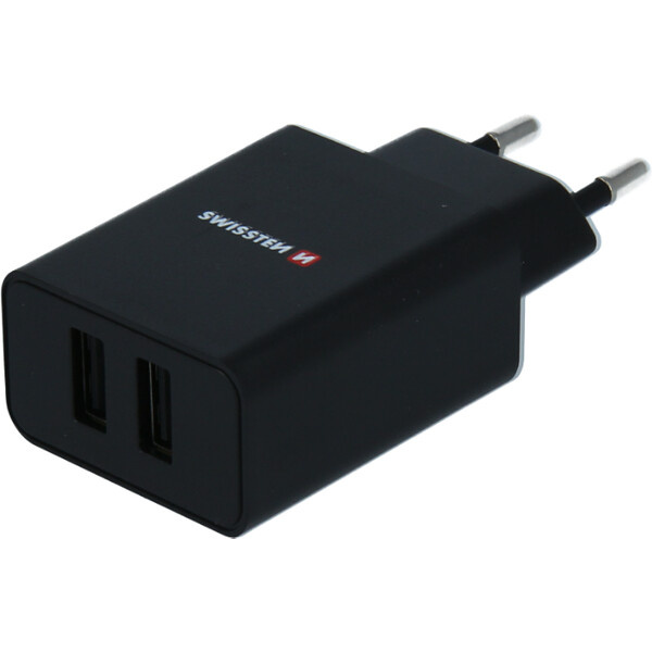 SWISSTEN SÍŤOVÝ ADAPTÉR SMART IC 2x USB 2,1A POWER Černá