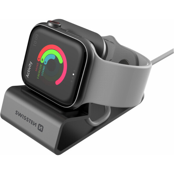 SWISSTEN hlinikový stojánek pro Apple Watch šedý