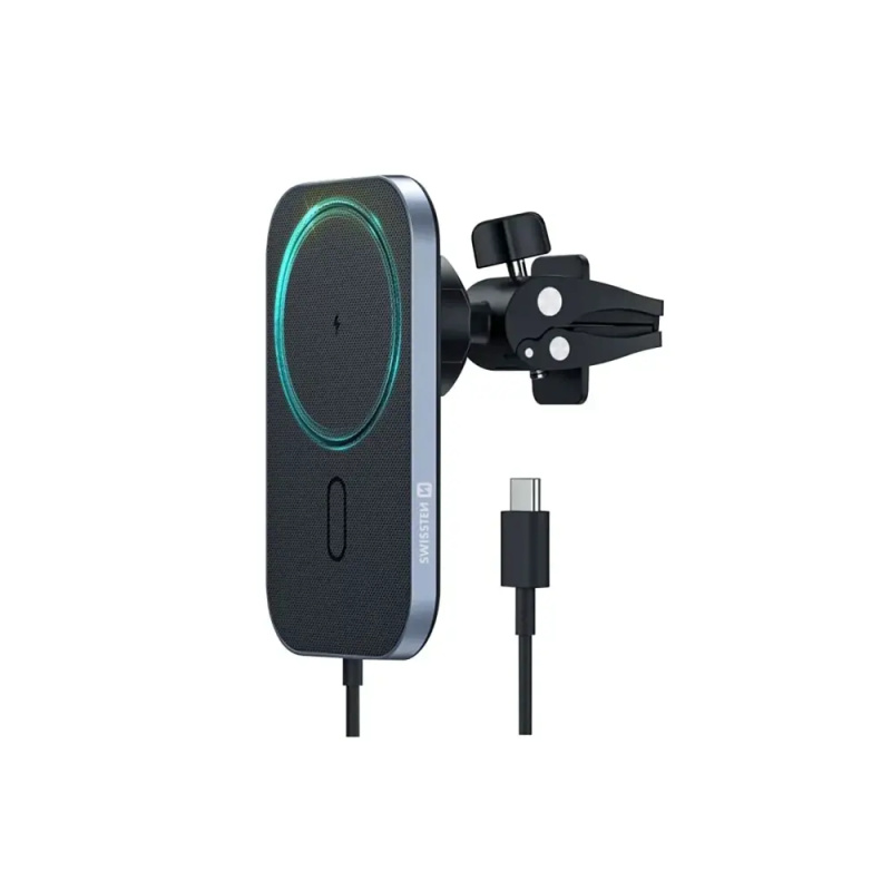 Magnetický držák do ventilace auta Swissten s bezdrátovým nabíjením 15 W – MagSafe kompatibilní