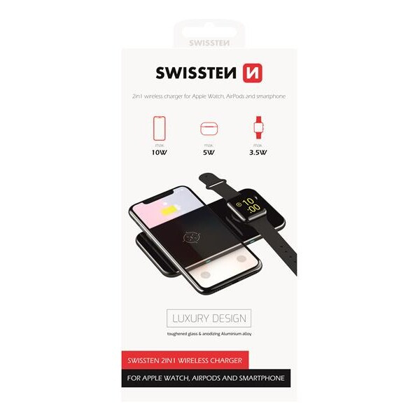 SWISSTEN WIRELESS NABÍJEČKA 2v1 22055520, černá Černá