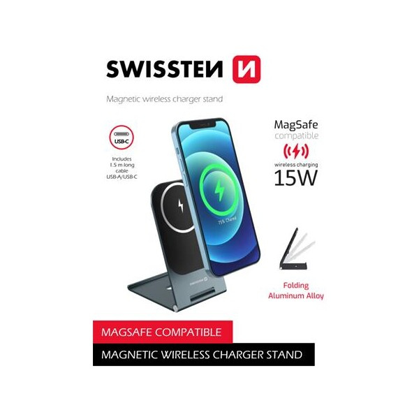SWISSTEN WIRELESS NABÍJEČKA ULTRA THIN (kompatibilní s MagSafe) 8595217480469 Černá