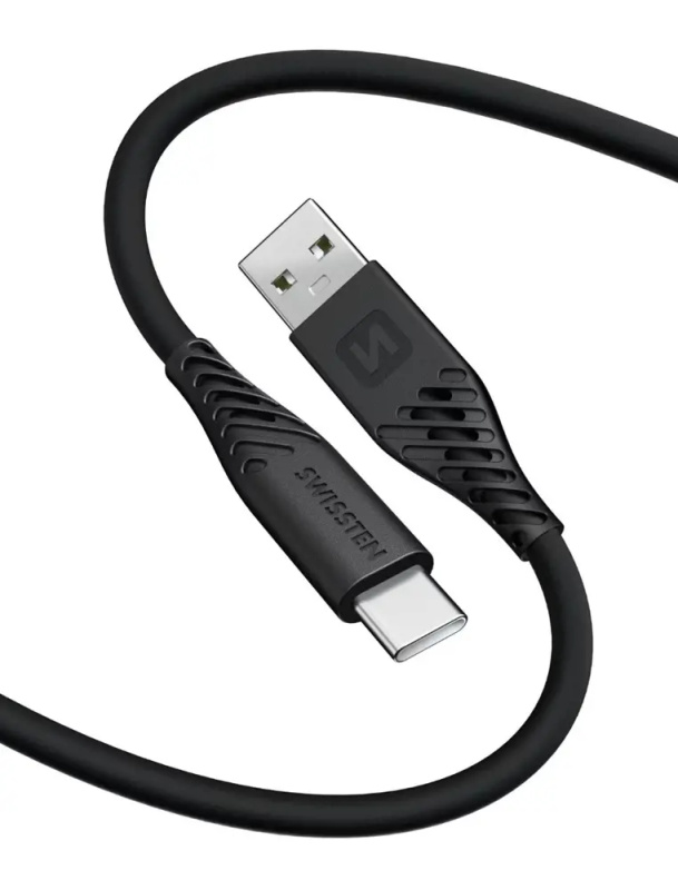 DATOVÝ KABEL SWISSTEN SOFT SILICONE USB / USB-C 1,5 M 60W ČERNÝ