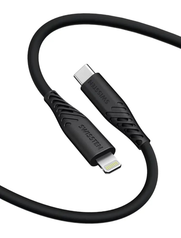 DATOVÝ KABEL SWISSTEN SOFT SILICONE USB-C / LIGHTNING 1,5 M 60W ČERNÝ