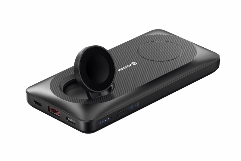 Powerbanka Swissten 10 000 mAh 2v1 pro Apple Watch + MagSafe – Pass-Through Charging