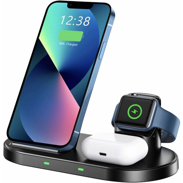 Swissten STAND 3v1 bezdrátová nabíječka pro Apple a Samsung černá