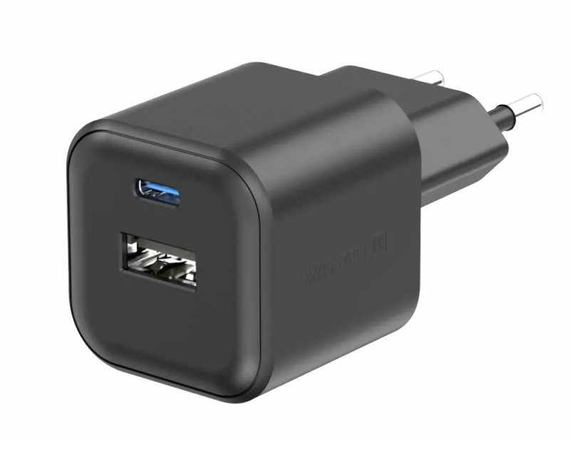 Swissten síťový adaptér GaN 1x USB-C 20W PD + 1x USB-A 18W QC černý