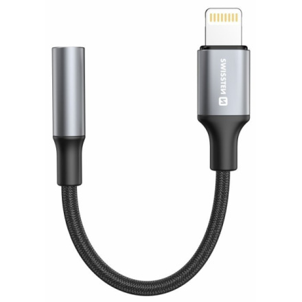 Audio adaptér Swissten Textile Lightning / 3,5mm AUX – 0,15 m, černý