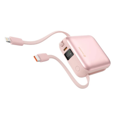 Swissten Space 22013985 růžová powerbanka 10000 mAh s integrovaným USB-C kabelem a lightning