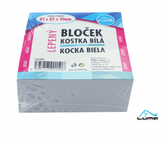 Bloček KOSTKA bílá 85 x 85 x40mm, lepená LUMA LUMA trading s.r.o.