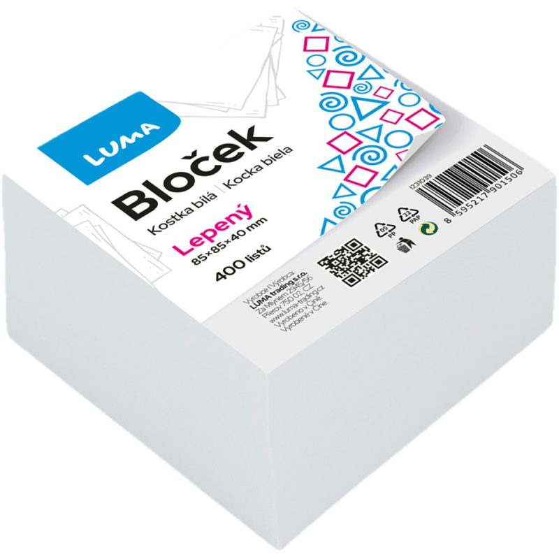 Bloček KOSTKA bílá 85 x 85 x40mm, lepená LUMA LUMA trading s.r.o.