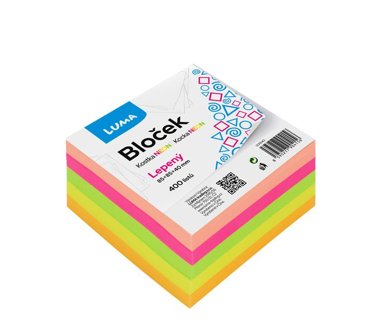 Bloček Kostka barevná neon 85 x 85 x 40mm lepená Luma LUMA trading s.r.o.