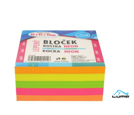Bloček Kostka barevná neon 85 x 85 x 40mm lepená Luma LUMA trading s.r.o.