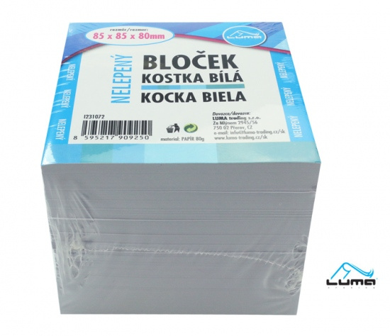 Bloček KOSTKA bílá 85 x 85 x 80mm, nelepená LUMA LUMA