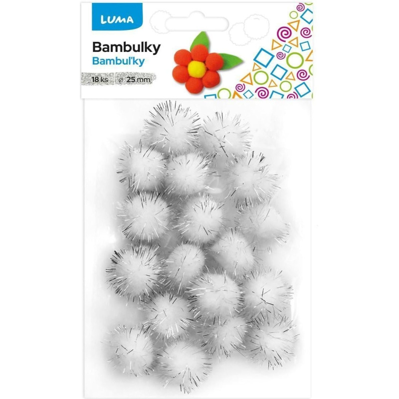 Bambulky metalické bílo-stříbrné, 18ks 25mm Luma LUMA trading s.r.o.