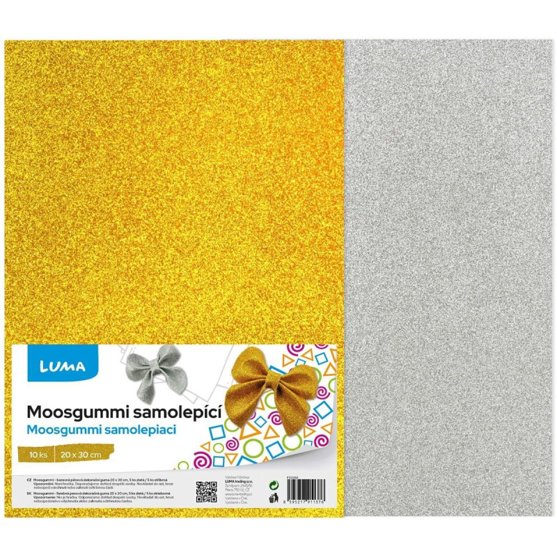 Moosgummi A4 zlatá/stříbrná glitr samolepící Luma, 10ks LUMA trading s.r.o.