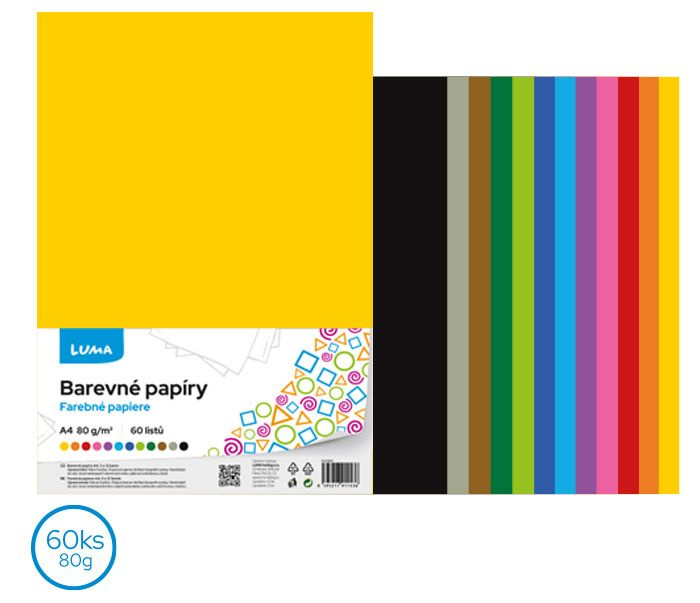 Papír barevný A4 60listů, 80g -12 barev LUMA trading s.r.o.