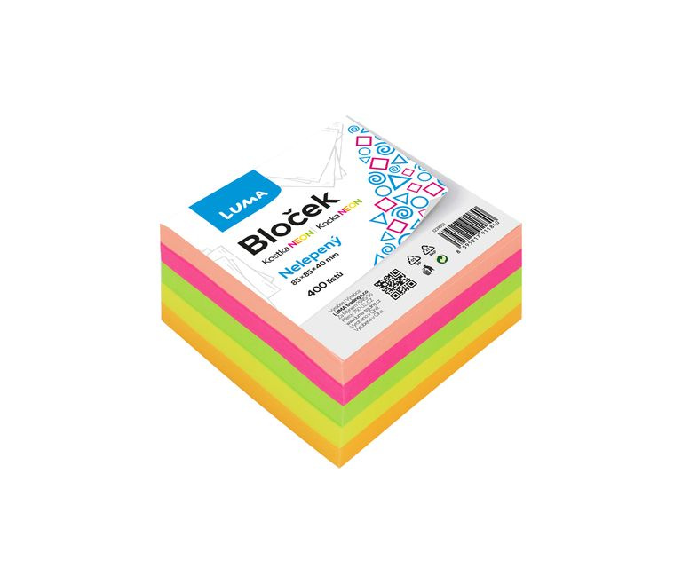 Bloček LUMA KOSTKA barevná 85 × 85 × 40 mm nelepená - neon barvy