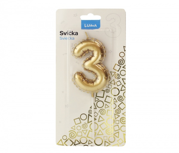 Svíčka č. 3 balónek ZLATÝ LUMA LUMA trading s.r.o.