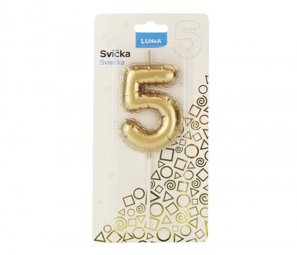 Svíčka č. 5 balónek ZLATÝ LUMA LUMA trading s.r.o.