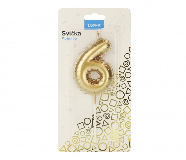 Svíčka č. 6 balónek ZLATÝ LUMA LUMA trading s.r.o.