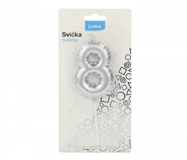Svíčka č. 8 balónek STŘÍBRNÝ LUMA LUMA trading s.r.o.