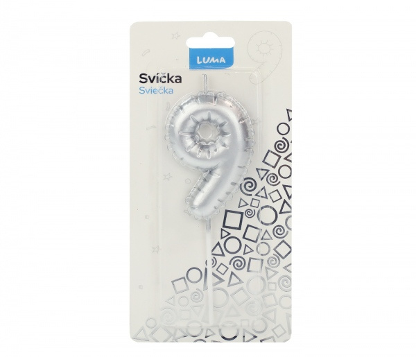Svíčka č. 9 balónek STŘÍBRNÝ LUMA LUMA trading s.r.o.
