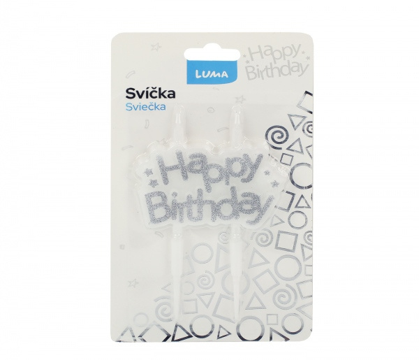 Svíčka HAPPY BIRTHDAY - stříbrná