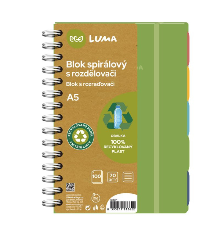 Blok spirála A5 s rozdělovači 100l ECO LUMA LUMA trading s.r.o.
